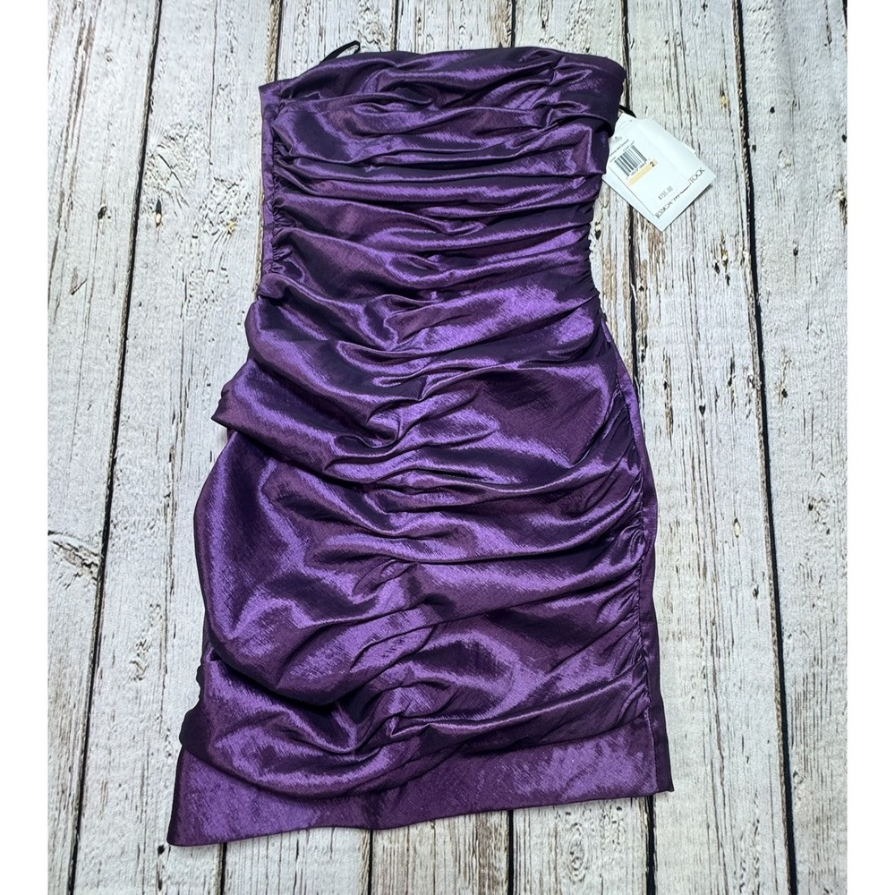 Vintage Y2K Purple Taffeta Ruched Mini Dress‎ JESSICA MCCLINTOCK Sz 2 NWT
